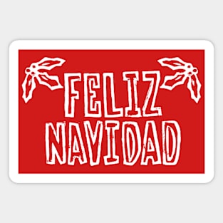 Feliz Navidad with Holly (White Ink Version) Magnet